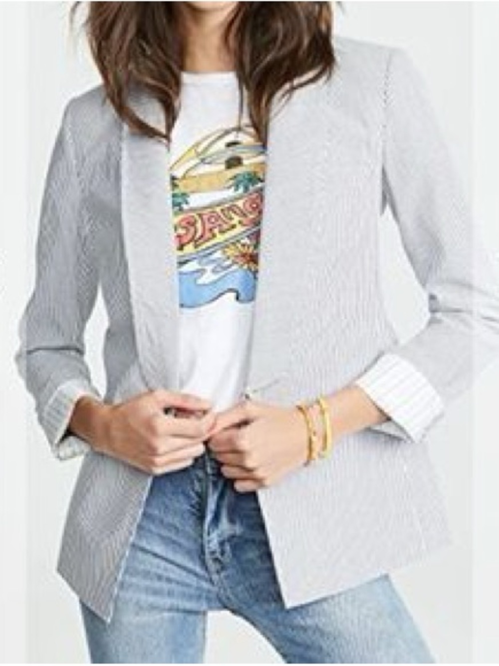 Laveer Pinstripe Open-Front Blazer — Blue & White